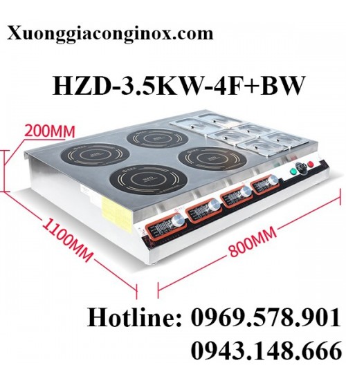 Bếp từ công nghiệp mỏng kết hợp bếp hấp có hẹn giờ 3.5KW HZD-3.5KW-4F+BW