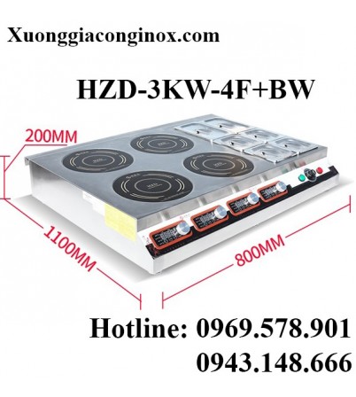 Bếp từ công nghiệp mỏng kết hợp bếp hấp có hẹn giờ 3KW HZD-3KW-4F+BW