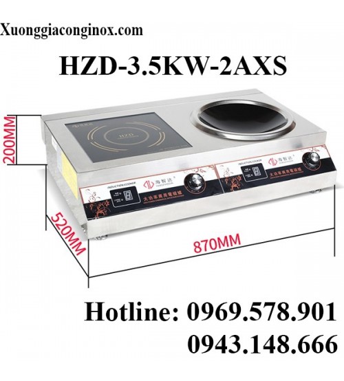 Bếp từ công nghiệp đôi 1 mặt phẳng 1 mặt lõm 3.5KW HZD-3.5KW-2AXS