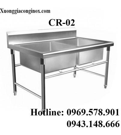 Chậu rửa inox công nghiệp 2 hố CR-02