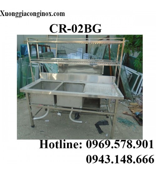 Chậu rửa inox công nghiệp 2 hố có bàn và giá CR-02BG