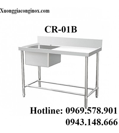 Chậu rửa inox công nghiệp 1 hố có bàn CR-01B