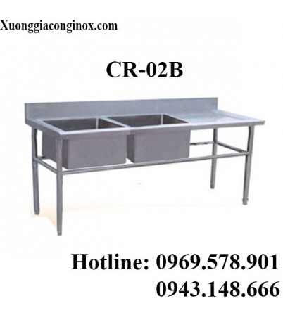 Chậu rửa inox công nghiệp 2 hố có bàn CR-02B